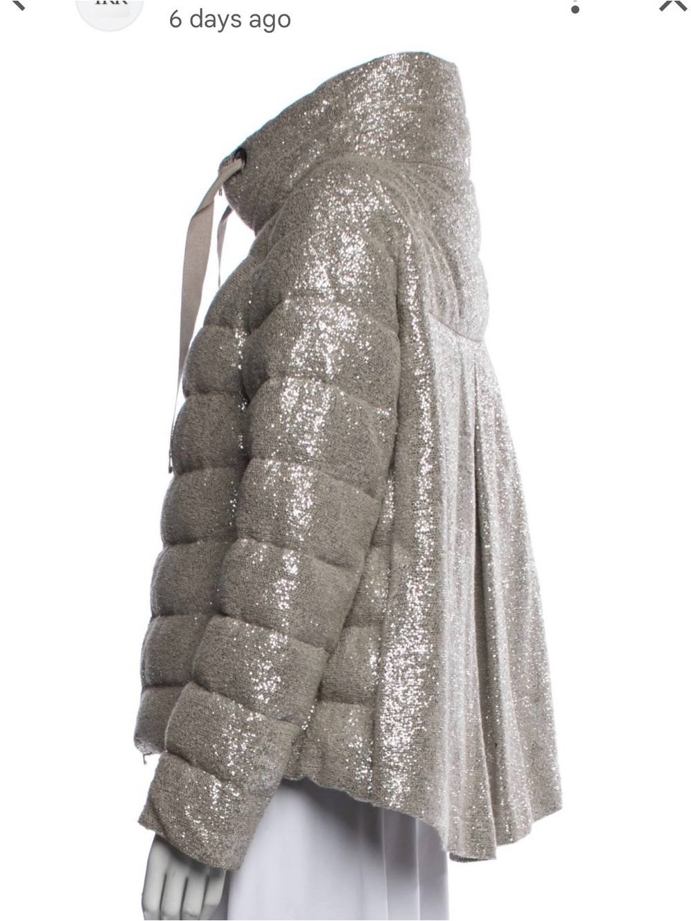 Authentic Herno Resort Shimmering Lurex Flared Puffer Jacket Taupe - Picture 6 of 7